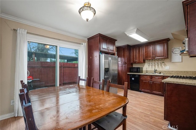 17061 Roscoe Blvd Unit 6, Northridge, CA 91325 - kitchen featuring black appliances, light wood-style flooring, and ornamental molding