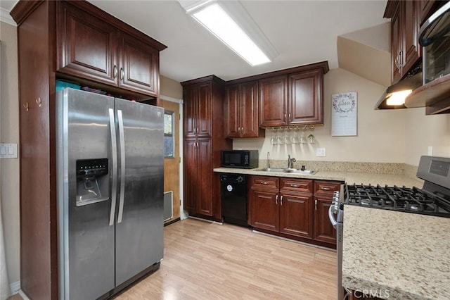 17061 Roscoe Blvd Unit 6, Northridge, CA 91325 - kitchen featuring black appliances, light wood-type flooring, and lofted ceiling