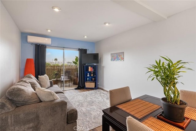 460 Golden Ave Unit 434, Long Beach, CA 90802 - living area with a wall unit AC, wood finished floors, and recessed lighting