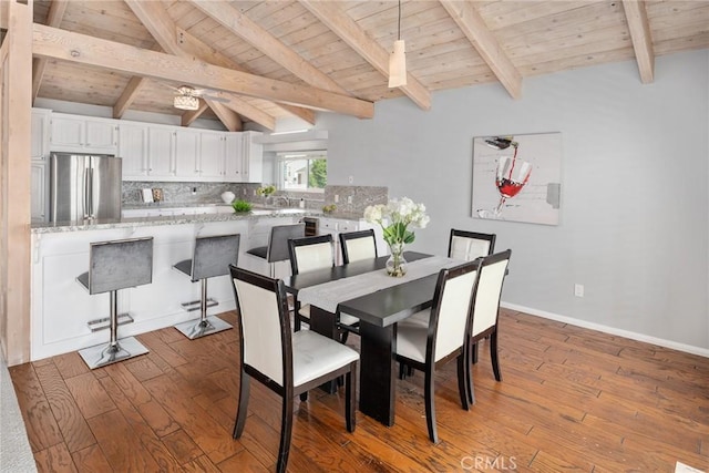 626 Arenas St Unit A, La Jolla, CA 92037 - dining space with wood ceiling and hardwood / wood-style flooring