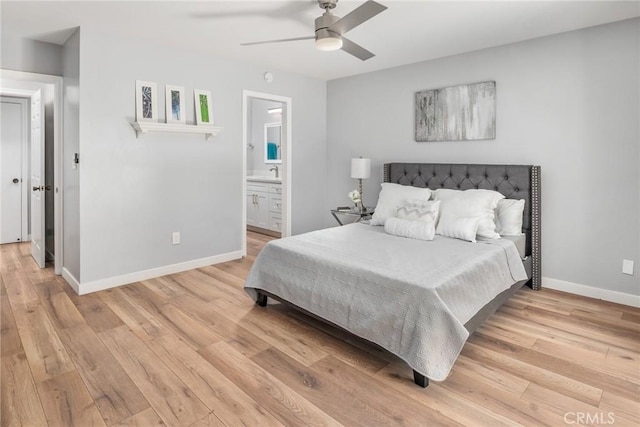 626 Arenas St Unit A, La Jolla, CA 92037 - bedroom featuring light wood-type flooring, connected bathroom, and ceiling fan