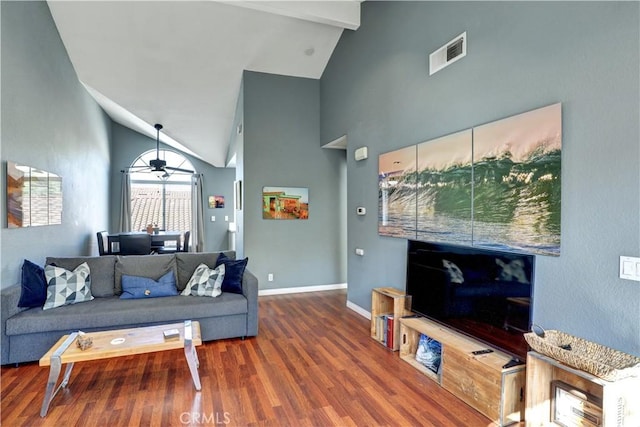 94 Cinnamon Teal, Aliso Viejo, CA 92656 - living area with wood finished floors, high vaulted ceiling, and beamed ceiling
