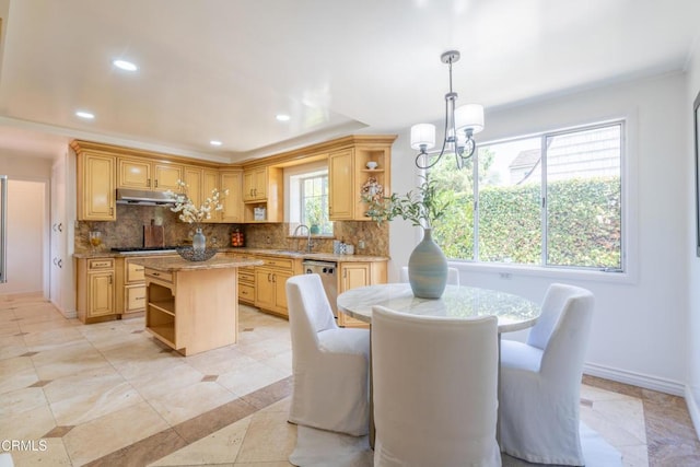 653 Chaucer Rd, San Marino, CA 91108 - dining space with a chandelier, recessed lighting, and light tile patterned floors