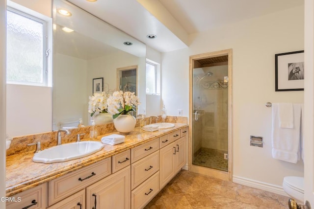 653 Chaucer Rd, San Marino, CA 91108 - bathroom featuring double vanity, a stall shower, and tile patterned flooring