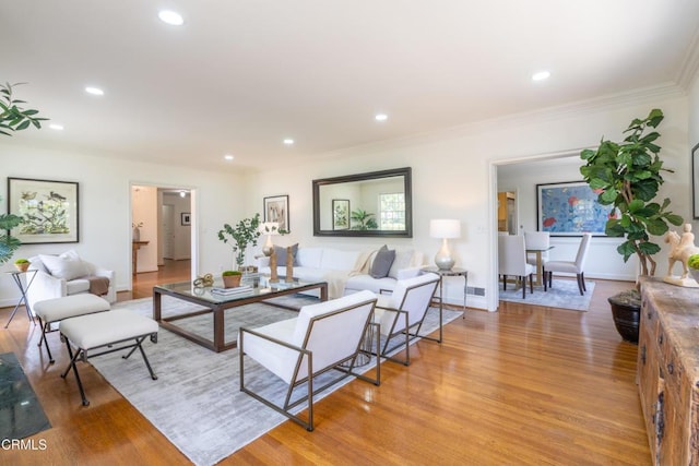 653 Chaucer Rd, San Marino, CA 91108 - living room featuring light wood-style flooring, recessed lighting, and ornamental molding