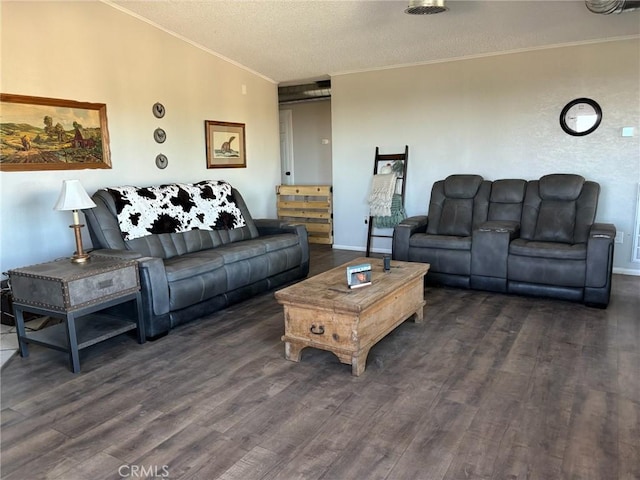2033 Hollister Rd, Pinon Hills, CA 92372 - living area featuring crown molding, wood finished floors, and a textured ceiling
