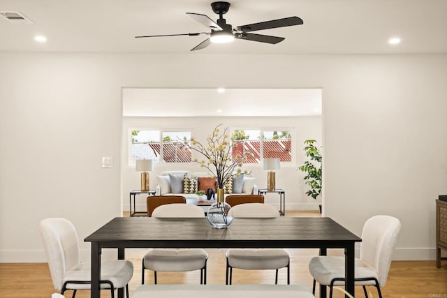 101 Coolwater Dr, San Diego, CA 92114 - dining area featuring a ceiling fan, light wood finished floors, and recessed lighting