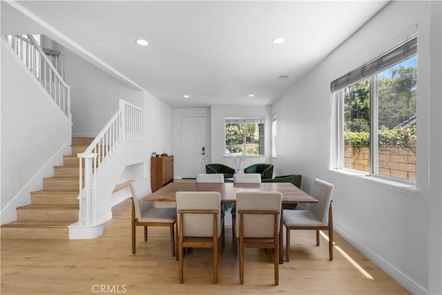2517 Renata Ct, Thousand Oaks, CA 91362 - dining room featuring stairs, light wood-style floors, and recessed lighting