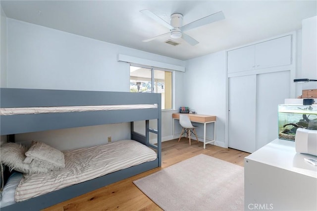 53 Rafael Way, San Luis Obispo, CA 93405 - bedroom with light wood-type flooring, a closet, and ceiling fan