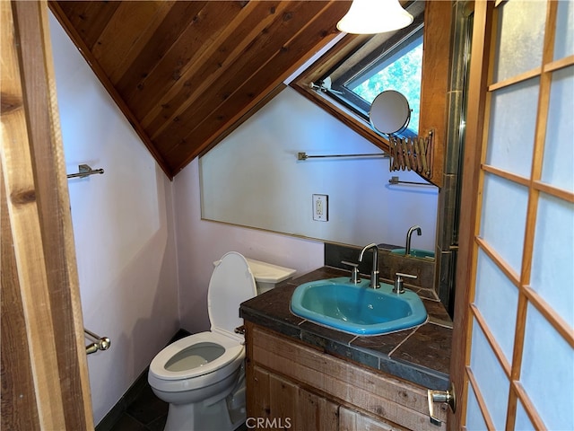 1608 Bradford Rd, Cambria, CA 93428 - bathroom featuring vanity, wooden ceiling, and vaulted ceiling