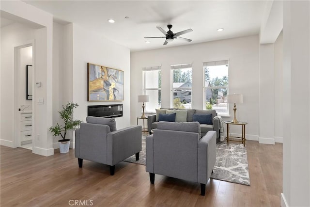 5790 Fickett Ln, Paradise, CA 95969 - living room with a ceiling fan, wood finished floors, and recessed lighting