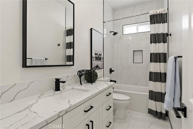 5790 Fickett Ln, Paradise, CA 95969 - bathroom with vanity, marble finish floors, and shower / bath combination with curtain