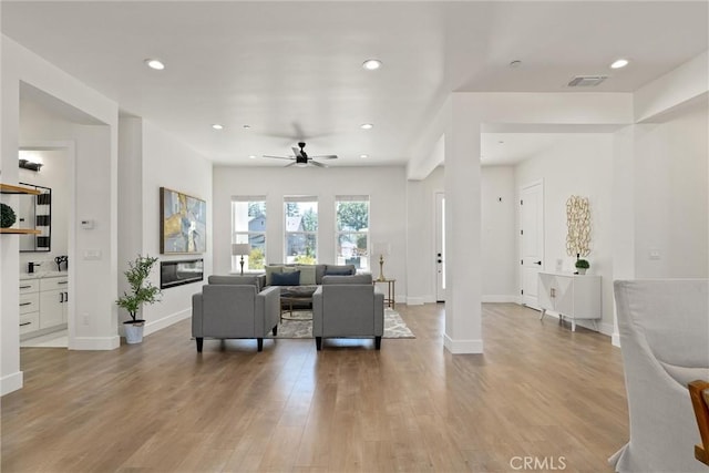 5790 Fickett Ln, Paradise, CA 95969 - living room with recessed lighting, light wood-style flooring, and ceiling fan