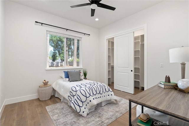 5790 Fickett Ln, Paradise, CA 95969 - bedroom featuring wood finished floors, a closet, recessed lighting, and a ceiling fan