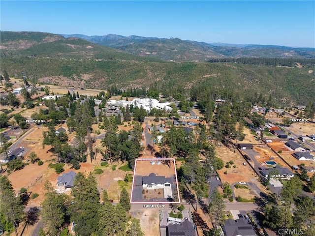 5790 Fickett Ln, Paradise, CA 95969 - aerial view of residential area featuring property boundaries highlighted and mountains