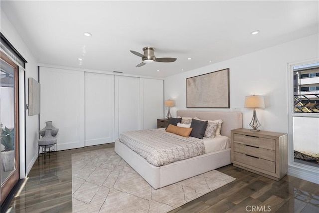 496 E 16th, Costa Mesa, CA 92627 - bedroom with wood finished floors, recessed lighting, and a ceiling fan