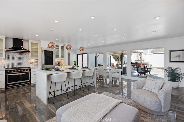 496 E 16th, Costa Mesa, CA 92627 - living area with dark wood-style floors and recessed lighting