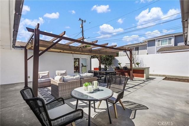 496 E 16th, Costa Mesa, CA 92627 - view of patio with a pergola, an outdoor hangout area, and outdoor dining space