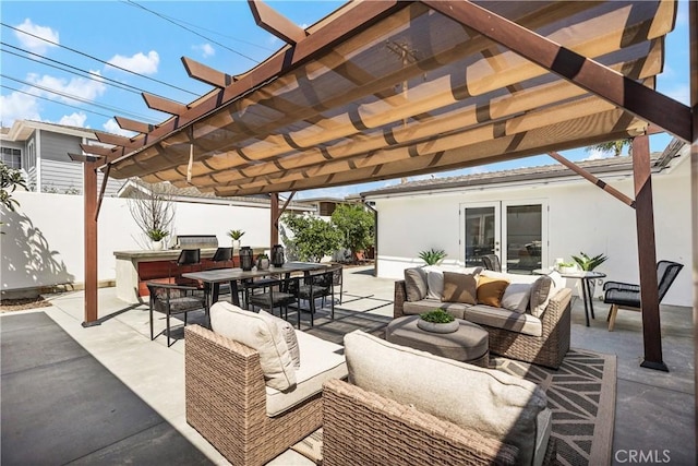 496 E 16th, Costa Mesa, CA 92627 - view of patio / terrace with an outdoor hangout area, outdoor dining space, and a pergola