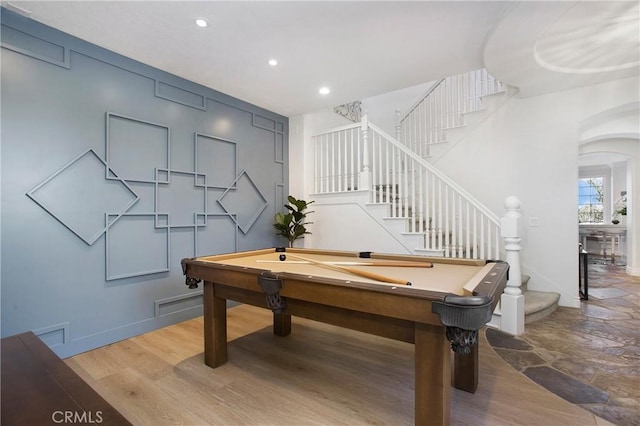 33 Renata, Newport Coast, CA 92657 - playroom featuring billiards table, recessed lighting, arched walkways, and wood finished floors