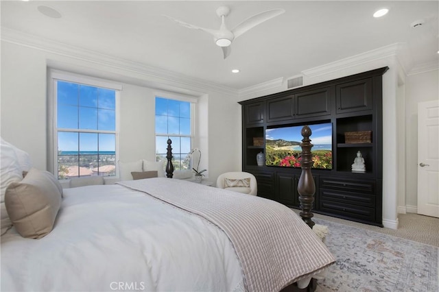 33 Renata, Newport Coast, CA 92657 - carpeted bedroom featuring crown molding, recessed lighting, and ceiling fan