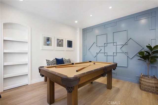 33 Renata, Newport Coast, CA 92657 - rec room featuring light wood finished floors, billiards table, recessed lighting, and built in features