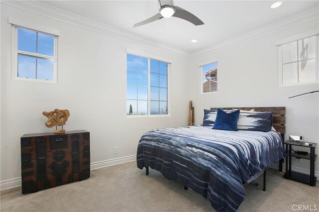 33 Renata, Newport Coast, CA 92657 - carpeted bedroom with crown molding, recessed lighting, and ceiling fan