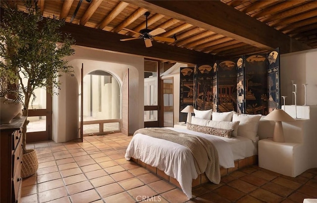 19623 Rd 211, Friant, CA 93626 - bedroom with a wood ceiling with exposed beams and tile patterned flooring
