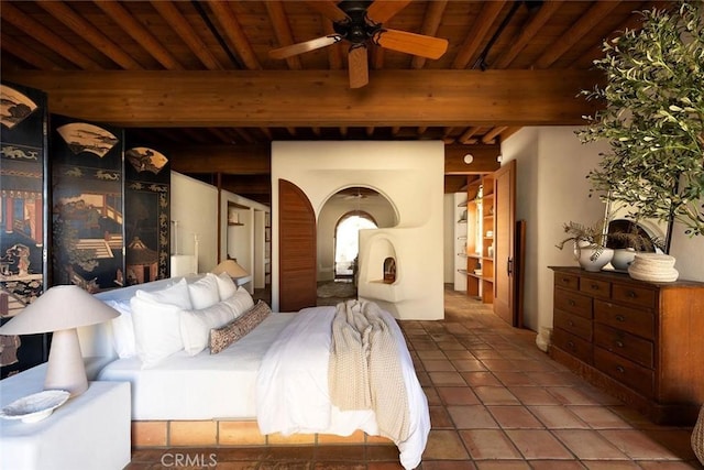 19623 Rd 211, Friant, CA 93626 - tiled bedroom with a wooden ceiling with exposed beams
