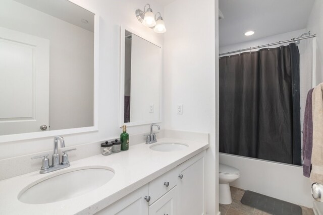 36961 Buccella Ln, Beaumont, CA 92223 - bathroom with double vanity, shower / bath combination with curtain, and recessed lighting