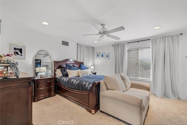 9707 Foothill Blvd, Sylmar, CA 91342 - bedroom featuring light carpet, recessed lighting, and ceiling fan