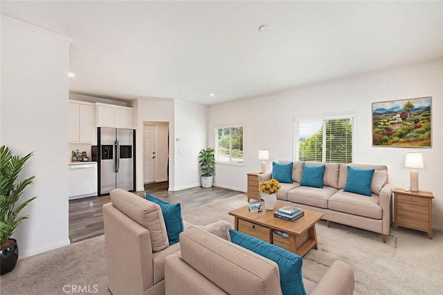 41559 Floyd Ct, Temecula, CA 92592 - living room with ornamental molding, recessed lighting, and light colored carpet