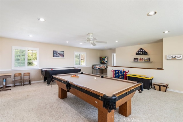 41559 Floyd Ct, Temecula, CA 92592 - playroom with billiards table, carpet, ceiling fan, and recessed lighting