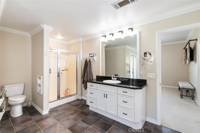 41559 Floyd Ct, Temecula, CA 92592 - full bath featuring vanity, a stall shower, and ornamental molding