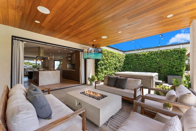 5530 Candlelight Dr, La Jolla, CA 92037 - view of patio featuring an outdoor living space with a fire pit