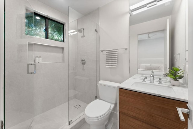 5530 Candlelight Dr, La Jolla, CA 92037 - bathroom with a stall shower, vanity, and ceiling fan