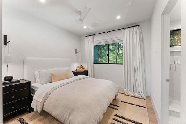 5530 Candlelight Dr, La Jolla, CA 92037 - bedroom with light wood-style flooring, recessed lighting, and a ceiling fan
