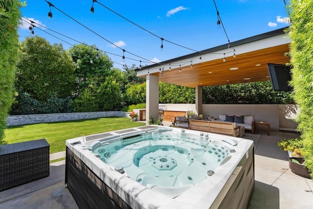 5530 Candlelight Dr, La Jolla, CA 92037 - view of patio / terrace featuring a hot tub and an outdoor hangout area