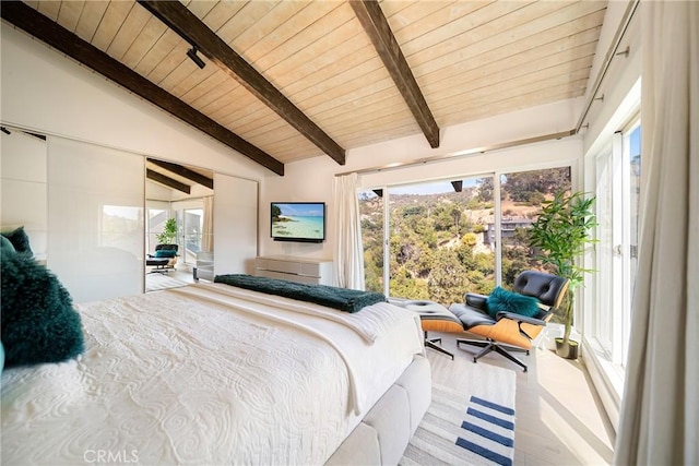 2522 Zorada Dr, Los Angeles, CA 90046 - bedroom with wooden ceiling, access to exterior, and wood finished floors