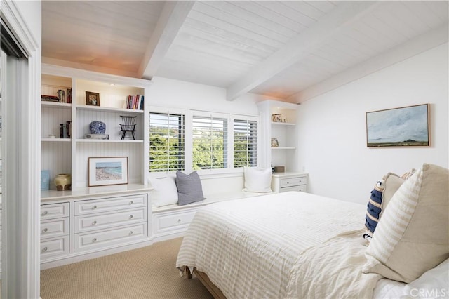 126 Monarch Bay, Dana Point, CA 92629 - carpeted bedroom featuring a wooden ceiling with exposed beams
