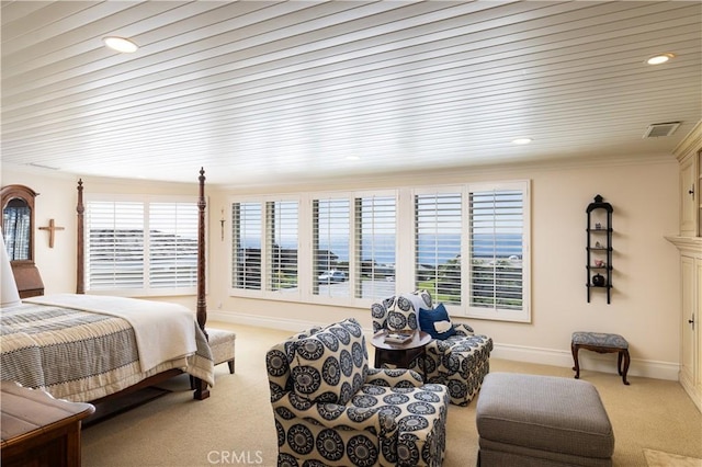 126 Monarch Bay, Dana Point, CA 92629 - bedroom featuring light colored carpet, multiple windows, ornamental molding, and recessed lighting