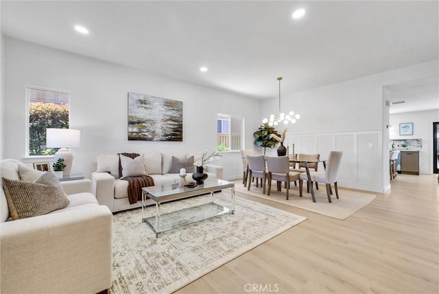 46079 Galaxy Ct, Temecula, CA 92592 - living area featuring light wood finished floors, recessed lighting, and a chandelier