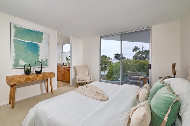 159 Mozart Ave, Cardiff By The Sea, CA 92007 - bedroom featuring access to outside, light carpet, and ensuite bathroom