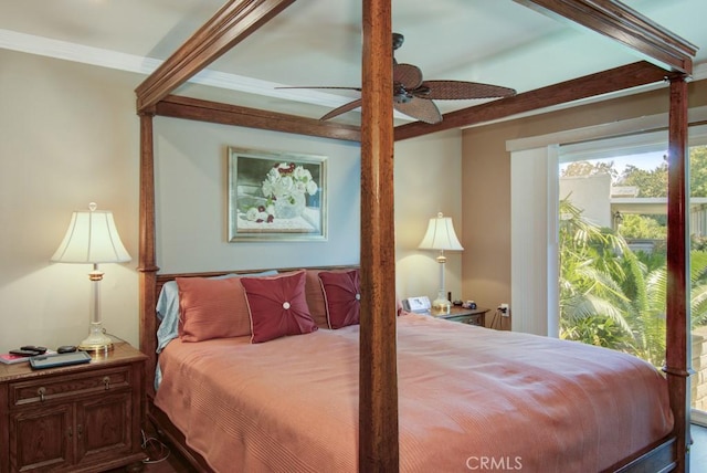 5521 Via La Mesa Unit C, Laguna Woods, CA 92637 - bedroom with a ceiling fan and access to outside