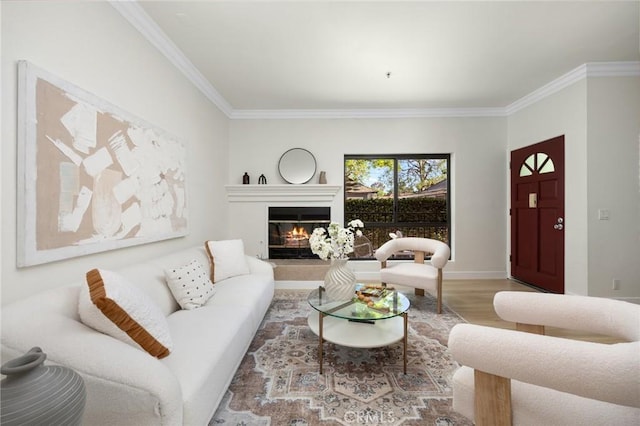 222 S Catalina Ave Unit 8, Pasadena, CA 91106 - living room with crown molding, a glass covered fireplace, and wood finished floors