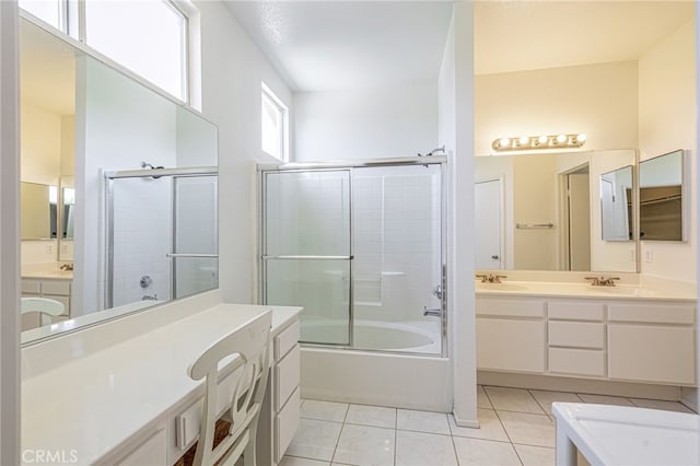 5808 Monterey Pl, Palmdale, CA 93552 - bathroom featuring vanity, tile patterned flooring, and shower / bath combination with glass door