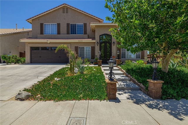5808 Monterey Pl, Palmdale, CA 93552 - traditional-style home with stucco siding, driveway, and a garage