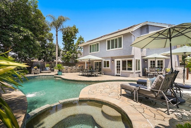 28606 Vista Ladera, Laguna Niguel, CA 92677 - view of pool with outdoor dining space, a patio area, and a pool with connected hot tub