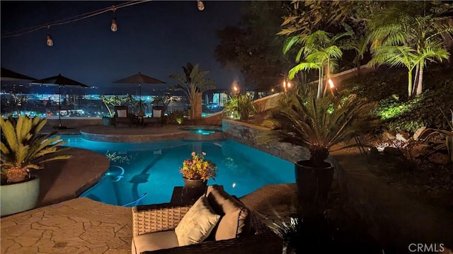 28606 Vista Ladera, Laguna Niguel, CA 92677 - pool at night with an in-ground hot tub