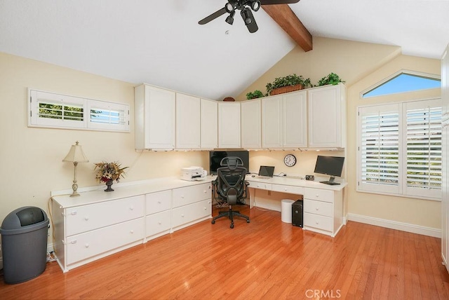 28606 Vista Ladera, Laguna Niguel, CA 92677 - office area featuring built in desk, ceiling fan, light wood-style floors, and plenty of natural light